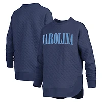 Women's Pressbox Navy North Carolina Tar Heels Quilted Long Sleeve Pullover Sweatshirt