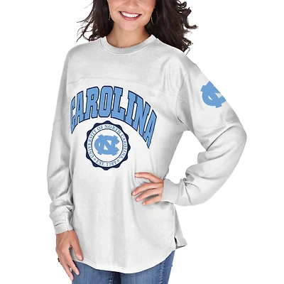 Haut surdimensionné à manches longues Edith pour femme, blanc, Pressbox, North Carolina Tar Heels