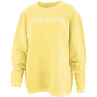 Women's Pressbox Yellow North Carolina Tar Heels Comfy Cord Bar Print Pullover Sweatshirt