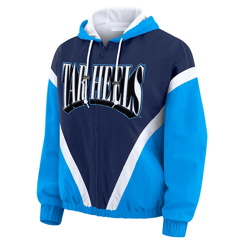 Women's WEAR by Erin Andrews Blue/Navy North Carolina Tar Heels Colorblock Full-Zip Hoodie Windbreaker Jacket