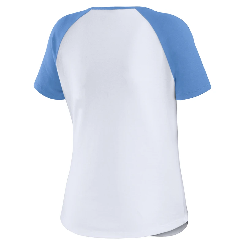 Women's WEAR by Erin Andrews White North Carolina Tar Heels Baseball Logo Raglan Henley T-Shirt
