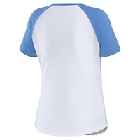 Women's WEAR by Erin Andrews White North Carolina Tar Heels Baseball Logo Raglan Henley T-Shirt