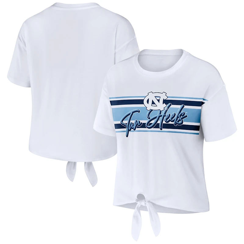 WEAR by Erin Andrews T-shirt court rayé avec nœud sur le devant, blanc, North Carolina Tar Heels