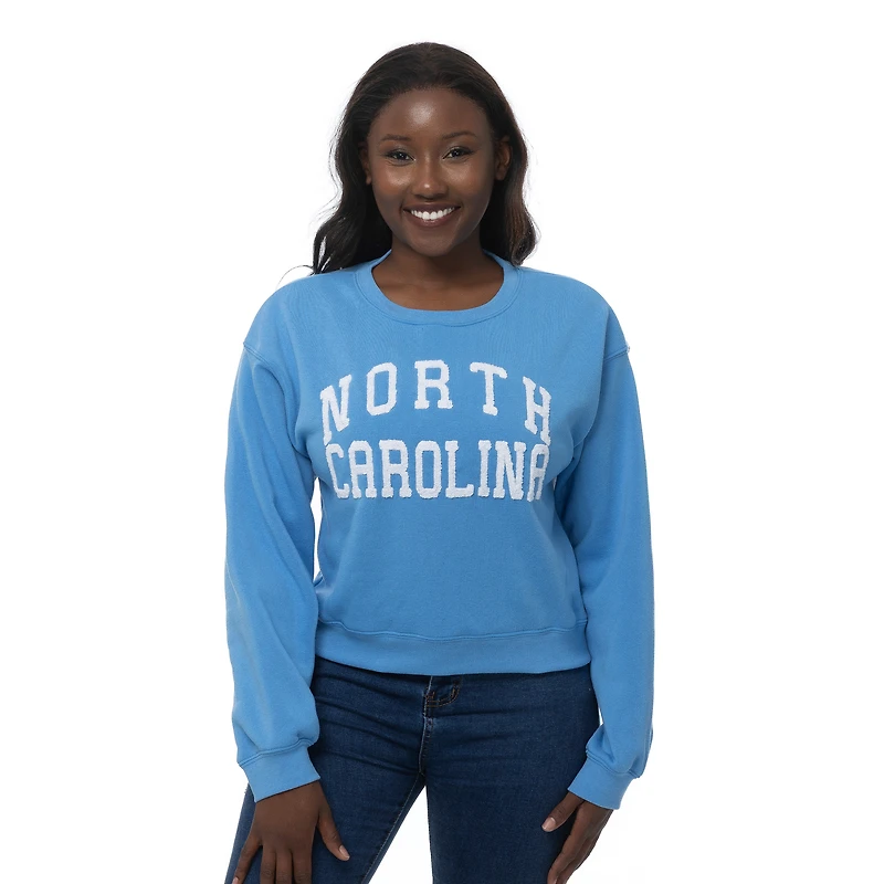 Women's ZooZatz Carolina Blue North Tar Heels Chenille Cropped Sweatshirt