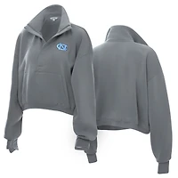 Women's ZooZatz  Gray North Carolina Tar Heels Cropped Powerhouse Half-Snap Sweatshirt