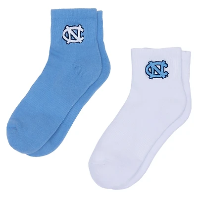 Women's ZooZatz White/Carolina Blue North Carolina Tar Heels Two-Pack Quarter-Length Socks