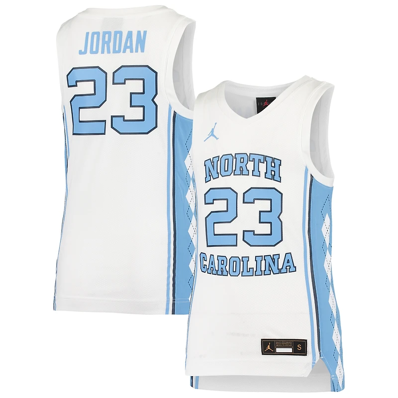 Maillot de basket-ball Jordan Brand #23 pour jeunes, réplique l'équipe des Tar Heels Caroline du Nord, blanc