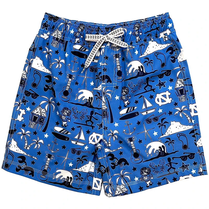 Youth Wes & Willy Carolina Blue North Tar Heels Luau Swim Trunks