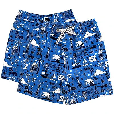 Youth Wes & Willy Carolina Blue North Tar Heels Luau Swim Trunks