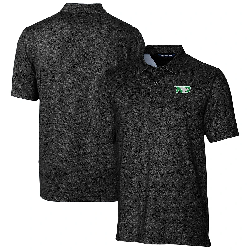 Men's Cutter & Buck  Black North Dakota Pike Micro Floral Stretch Polo