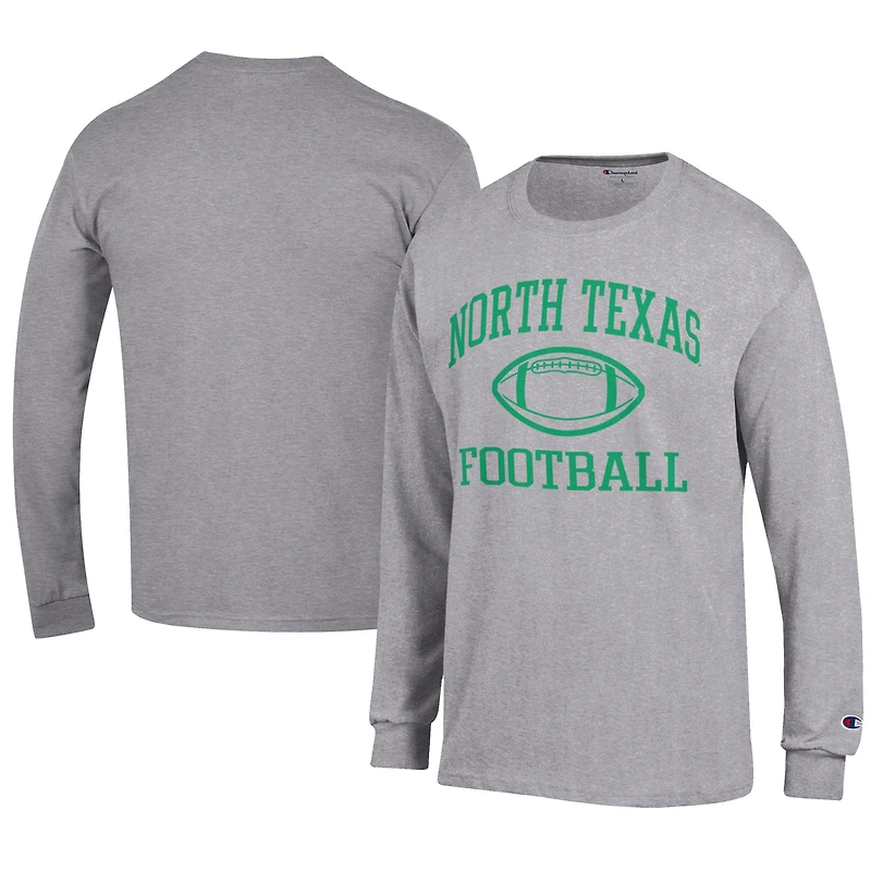 T-shirt à manches longues pour homme, maillot de football américain Champion Grey North Texas Mean Green