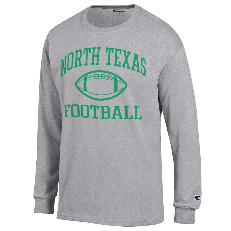 T-shirt à manches longues pour homme, maillot de football américain Champion Grey North Texas Mean Green