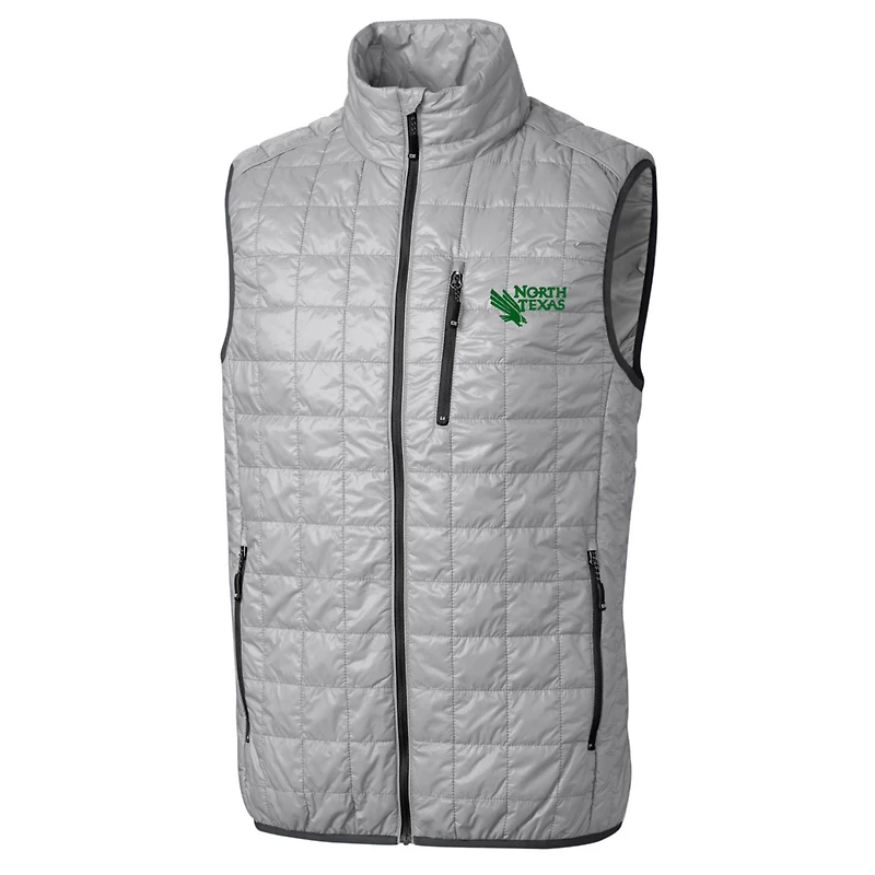 Men's Cutter & Buck Gray North Texas Mean Green Big Tall Rainier PrimaLoft Eco Full-Zip Puffer Vest