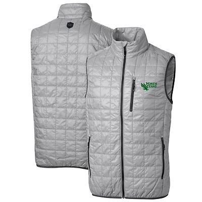 Men's Cutter & Buck Gray North Texas Mean Green Big Tall Rainier PrimaLoft Eco Full-Zip Puffer Vest
