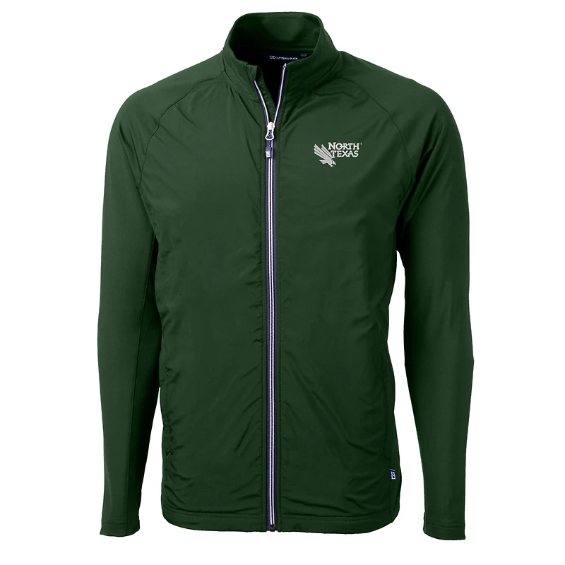 Men's Cutter & Buck Green North Texas Mean Adapt Eco Knit Hybrid Recycled Full-Zip Jacket