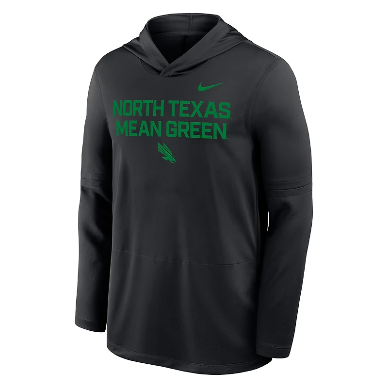Men's Nike  Black North Texas Mean Green Sideline Dri-FIT Lightweight Hooded Top