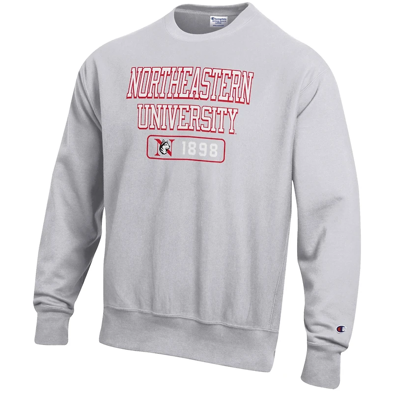 Sweat-shirt gris Champion Northeastern Huskies Reverse Weave Crew pour hommes