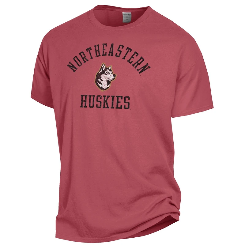 Men's ComfortWash Red Northeastern Huskies Arch Logo Garment Dyed T-Shirt