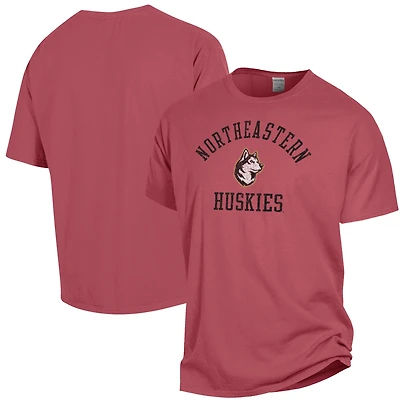 Men's ComfortWash Red Northeastern Huskies Arch Logo Garment Dyed T-Shirt