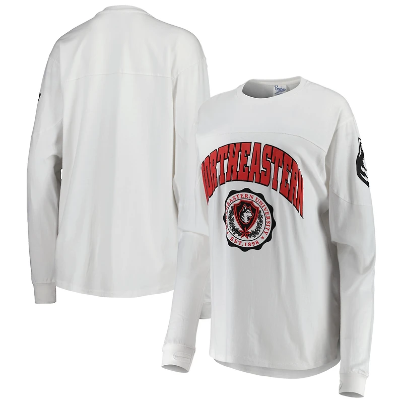 Haut à manches longues oversize Edith blanc Pressbox pour femmes, Northeastern Huskies