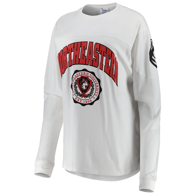 Women's Pressbox White Northeastern Huskies Edith Long Sleeve Oversized Top