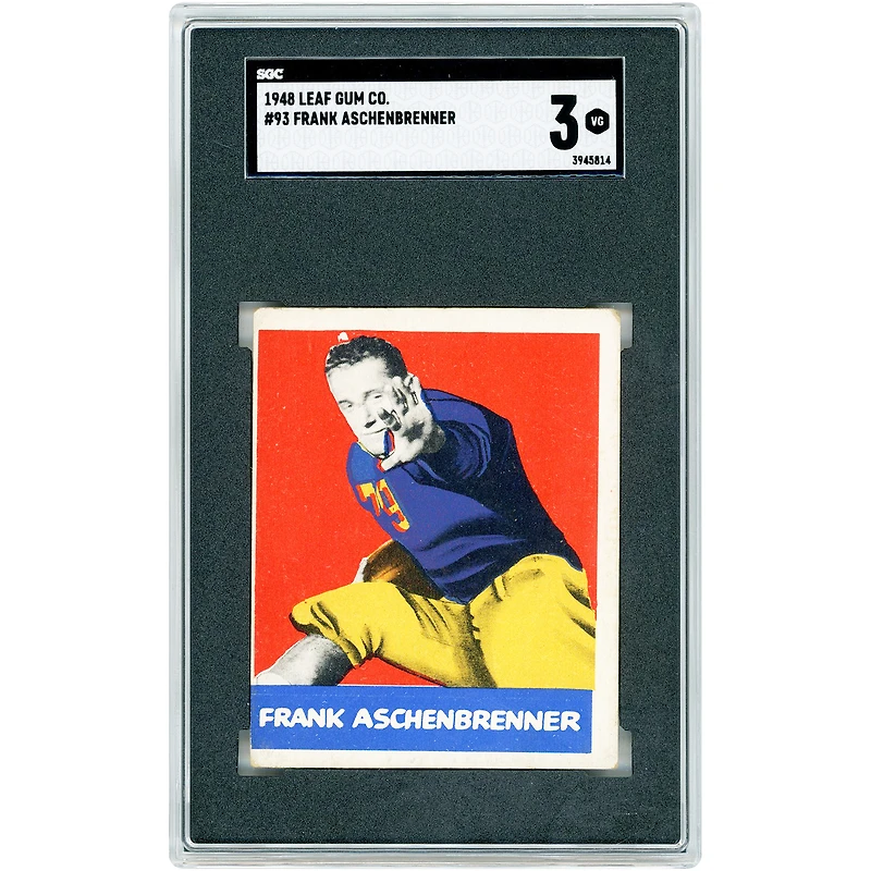Frank Aschenbrenner Northwestern Wildcats 1948 Leaf Gum Co. #93 SGC authentifié 3 cartes