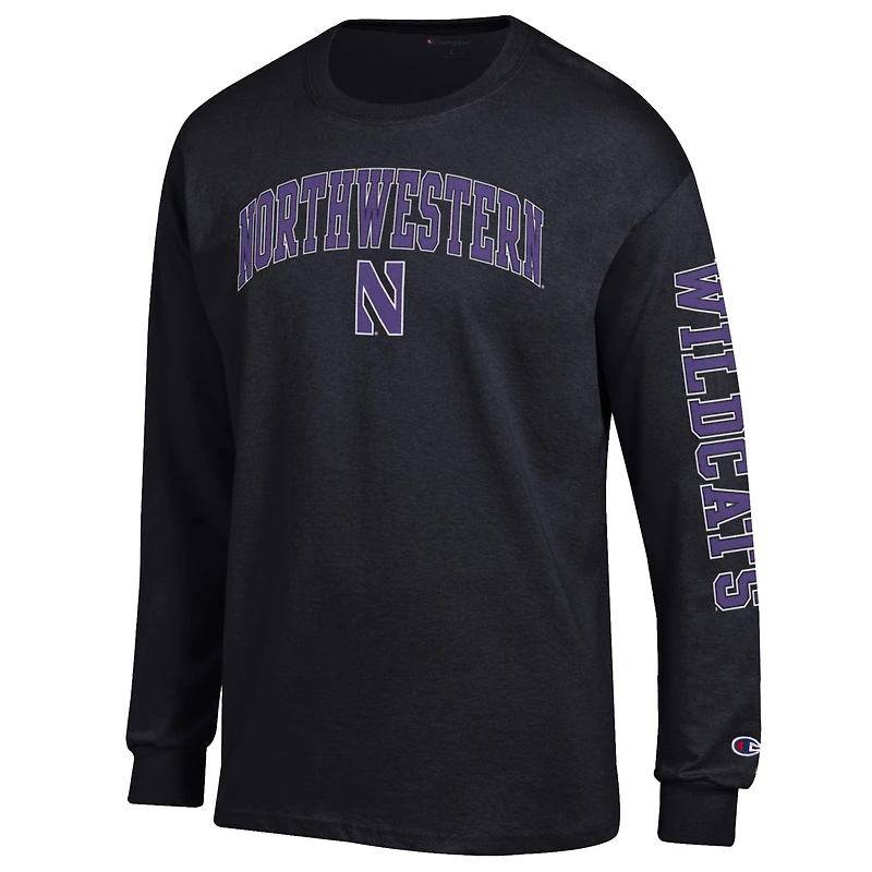 Men's Champion Black Northwestern Wildcats Arch Over Logo 2-Hit Long Sleeve T-Shirt