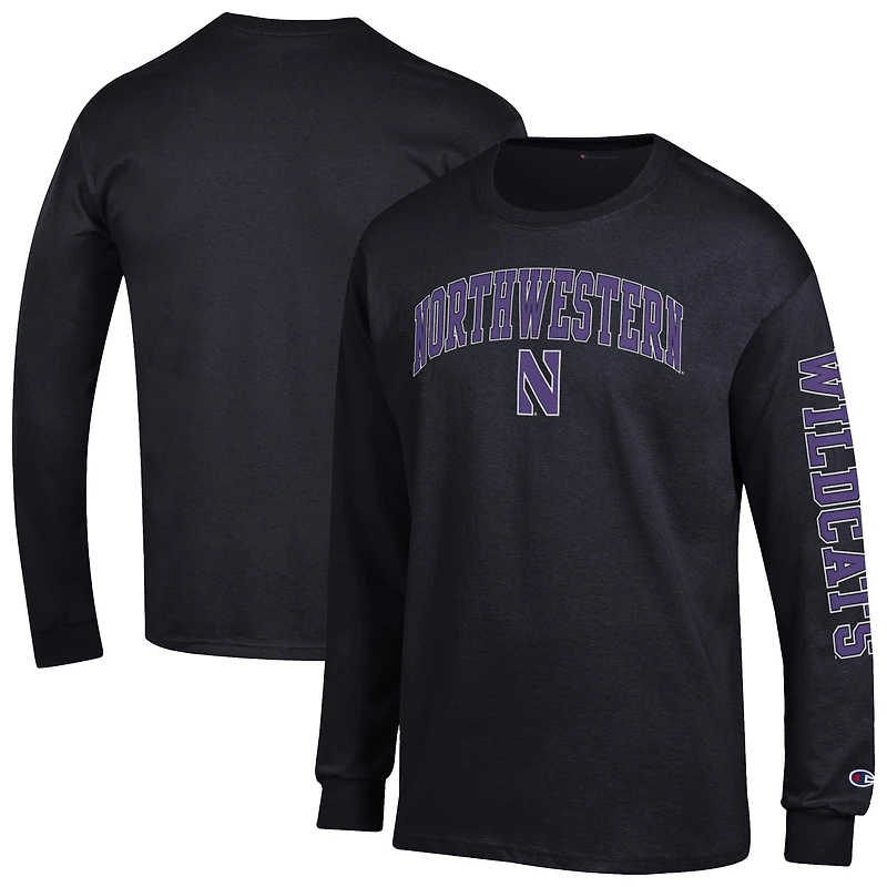 T-shirt à manches longues noir Champion Northwestern Wildcats pour homme avec logo Arch Over 2-Hit