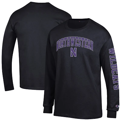 T-shirt à manches longues noir Champion Northwestern Wildcats pour homme avec logo Arch Over 2-Hit