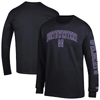 T-shirt à manches longues noir Champion Northwestern Wildcats pour homme avec logo Arch Over 2-Hit