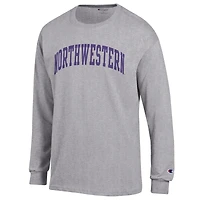 T-shirt à manches longues Champion pour homme, gris chiné, Northwestern Wildcats Basic Arch