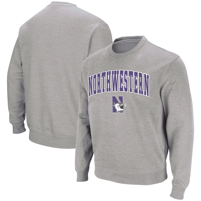 Colosseum gris chiné Northwestern Wildcats Arch & Logo Crew Neck Sweatshirt pour homme