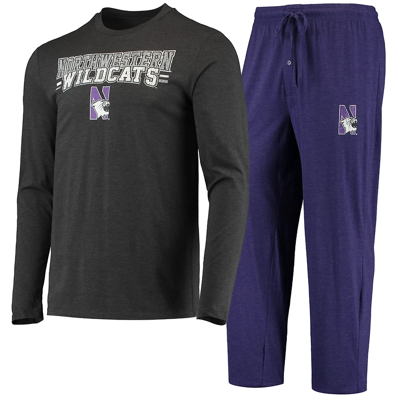Ensemble pyjama Concepts Sport pour homme, violet/gris chiné, Northwestern Wildcats, manches longues, haut et pantalon.