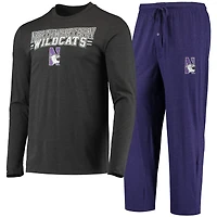 Ensemble pyjama Concepts Sport pour homme, violet/gris chiné, Northwestern Wildcats, manches longues, haut et pantalon.