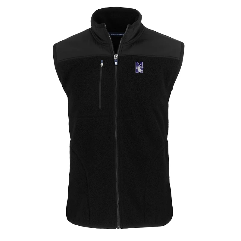 Men's Cutter & Buck  Black Northwestern Wildcats Big Tall Cascade Eco Sherpa Fleece Full-Zip Vest