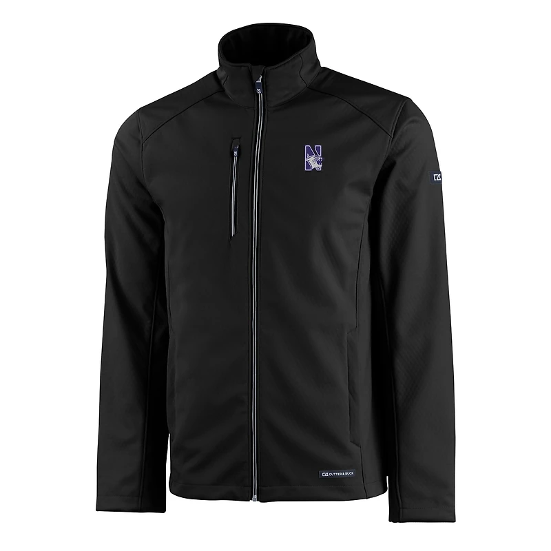 Men's Cutter & Buck  Black Northwestern Wildcats Evoke Eco Softshell Recycled Full-Zip Jacket