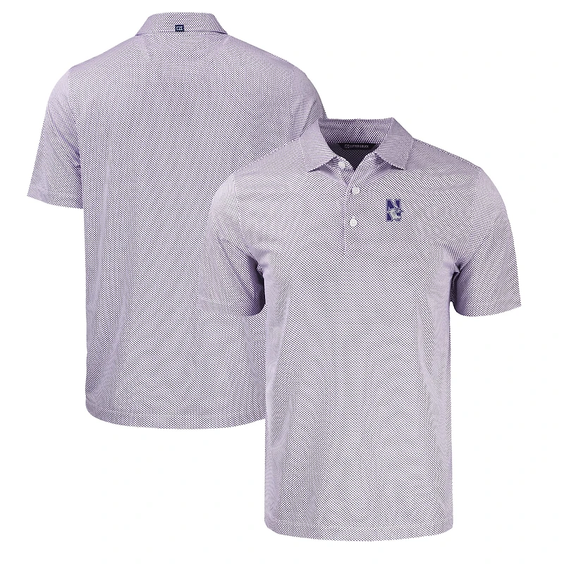 Men's Cutter & Buck White/White Northwestern Wildcats Pike Eco Symmetry Print Stretch Recycled Polo