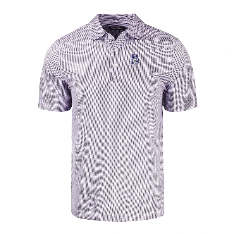 Men's Cutter & Buck White/White Northwestern Wildcats Pike Eco Symmetry Print Stretch Recycled Polo