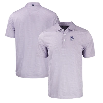 Men's Cutter & Buck White/White Northwestern Wildcats Pike Eco Symmetry Print Stretch Recycled Polo