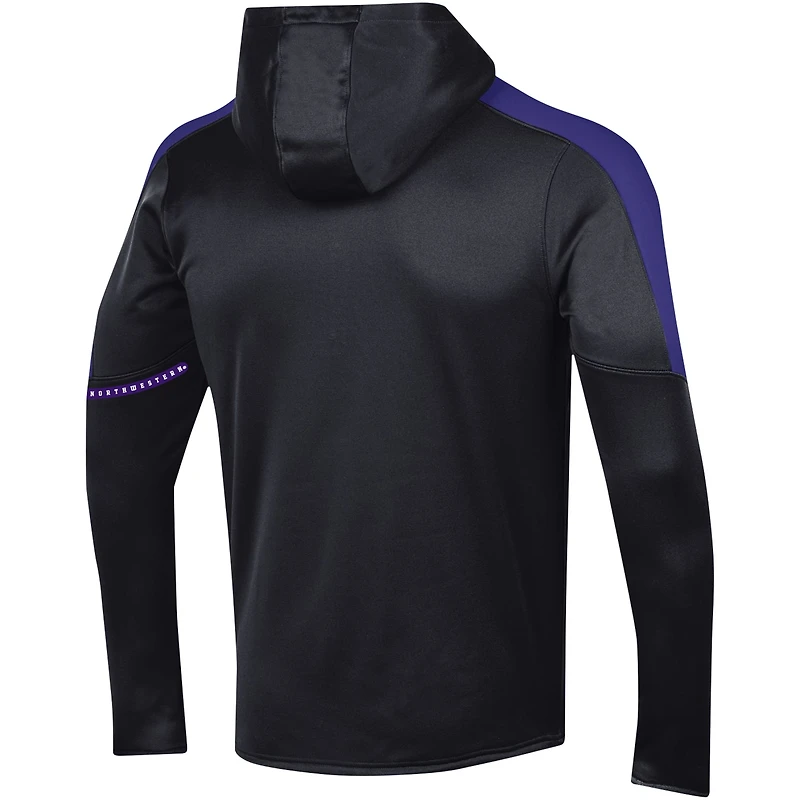 Sweat à capuche quart de zip Under Armour pour hommes, noir, Northwestern Wildcats 2023 Sideline