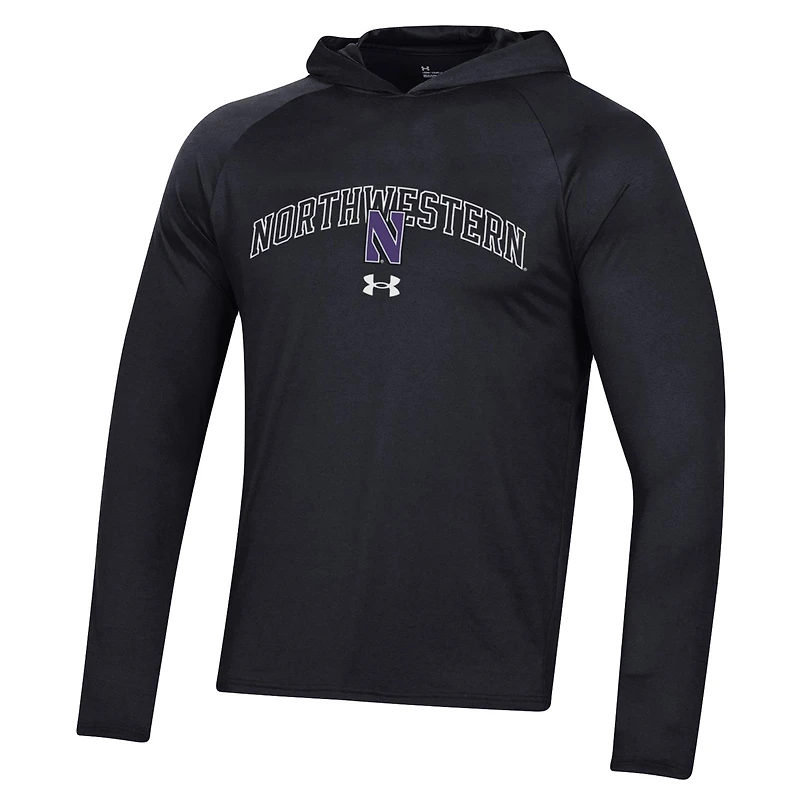 Under Armour Northwestern Wildcats 2023 Sideline Tech Hooded Raglan T-shirt à manches longues pour homme Noir