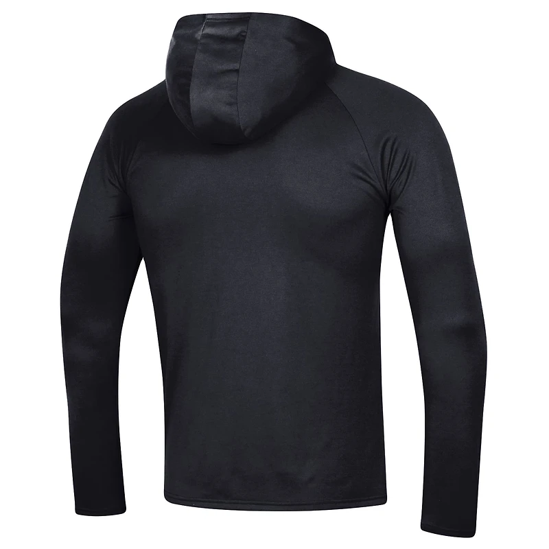 Men's Under Armour Black Northwestern Wildcats 2023 Sideline Tech Hooded Raglan Long Sleeve T-Shirt