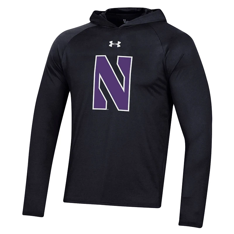 Men's Under Armour  Black Northwestern Wildcats School Logo Raglan Long Sleeve Hoodie Performance T-Shirt