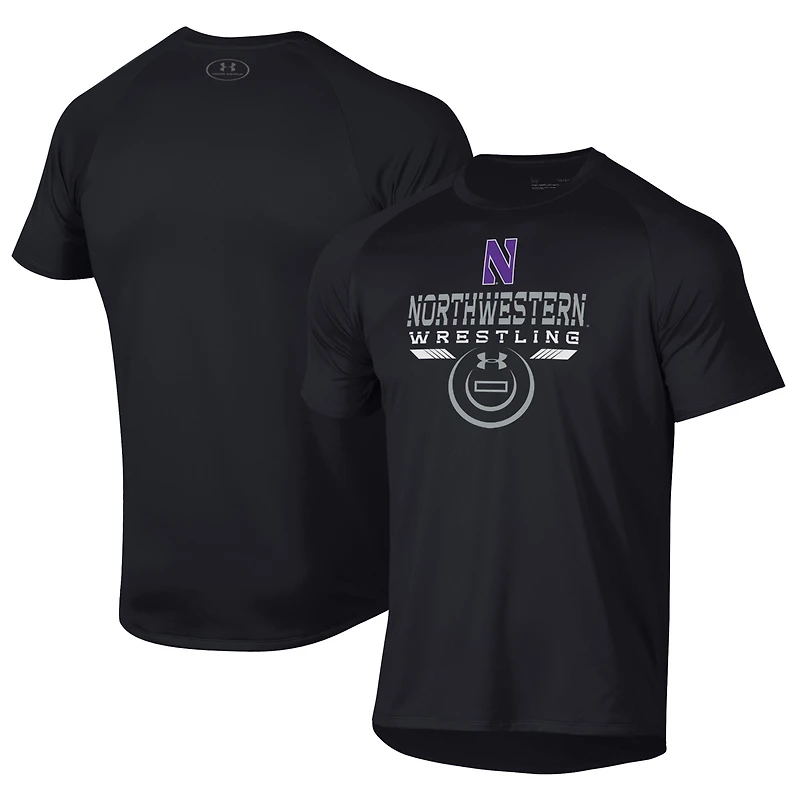 T-shirt technique Under Armour noir pour homme, motif icône de lutte des Northwestern Wildcats