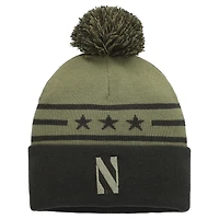Bonnet en tricot à revers avec pompon pour homme Under Armour Forest Green Northwestern Wildcats Freedom Collection