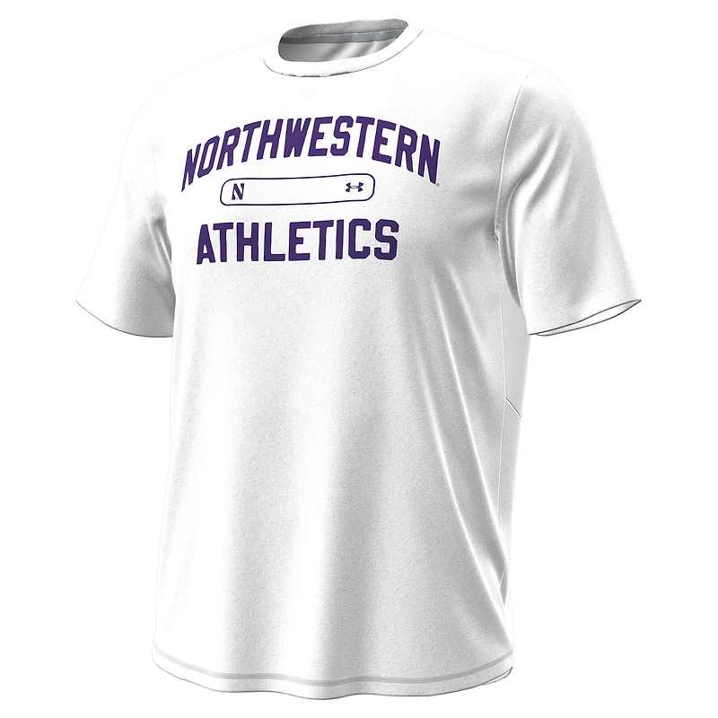 T-shirt blanc Under Armour pour homme, Northwestern Wildcats, Sideline Knockout