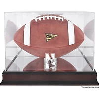Vitrine de présentation du logo de football des Northwestern Wildcats avec base en acajou et dos en miroir