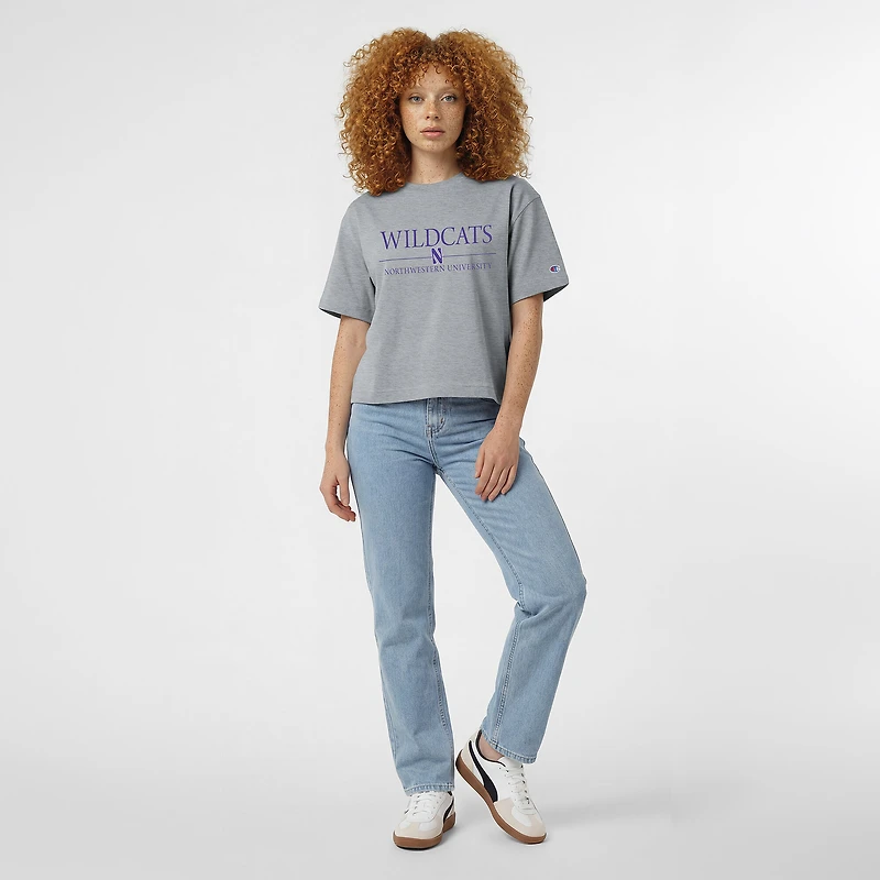Women's Champion Gray Northwestern Wildcats Waist Length Wordmark T-Shirt