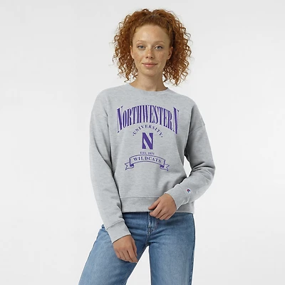 Women's Champion  Heather Gray Northwestern Wildcats Academic Crest Powerblend Crewneck Sweatshirt