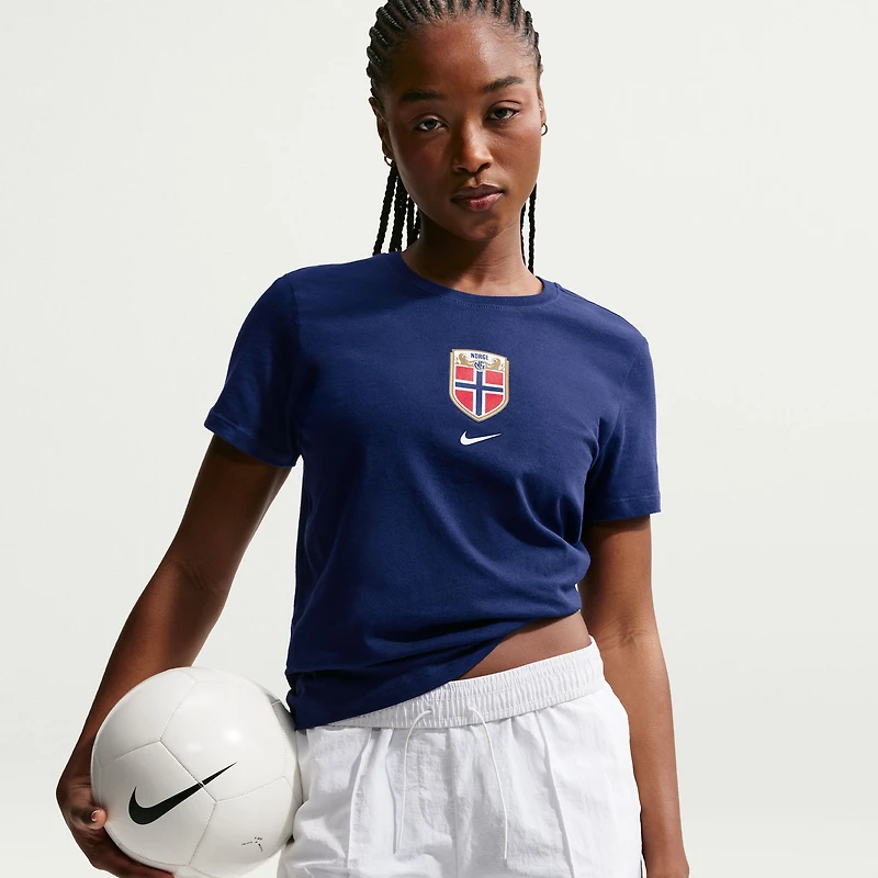 T-shirt Nike bleu pour femme avec l'écusson de l'équipe nationale Norvège